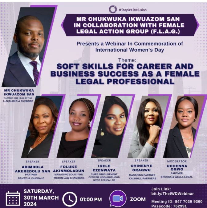 Chukwuka Ikwuazom, SAN, In Partnership With The Female Legal Action Group (FLAG), Presents A Webinar To Honor International Women’s Day, Celebrating Women’s Achievements And Reaffirming A Commitment To Gender Equality